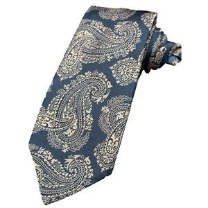 6 Fold Men's Tie 100% Silk Black Gold D'Este Pastley Made in Italy Business GUC
